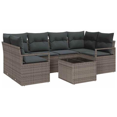 Set Divano da Giardino 7 Pezzi con Cuscini Grigio Polyrattan, Divano da Giardino 2 Posti con Storage e Cuscini Grigio Polyrattan - Foto 1