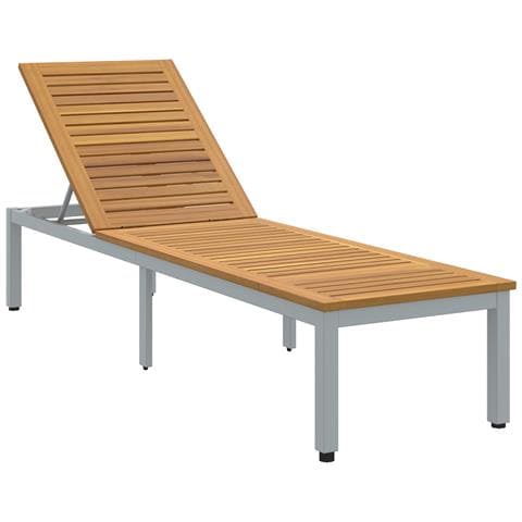 Lettino Prendisole Grigio 200x55x35 cm Legno Massello di Acacia - Foto 1