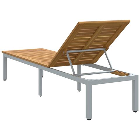 Lettino Prendisole Grigio 200x55x35 cm Legno Massello di Acacia - Foto 7