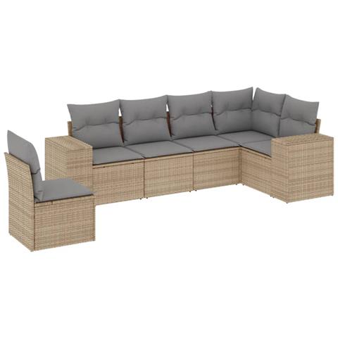 Set Divano da Giardino 6 pz con Cuscini Beige in Polyrattan - Foto 1