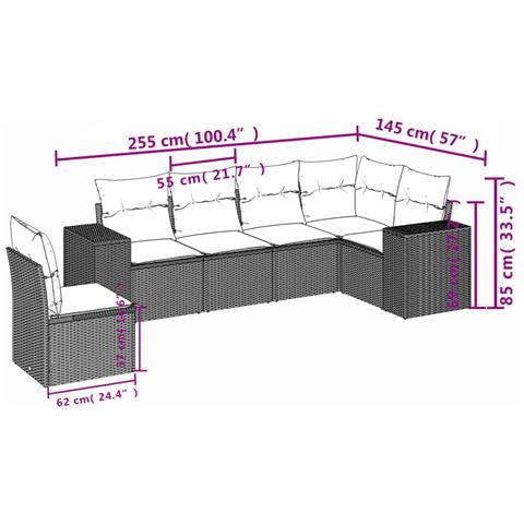 Set Divano da Giardino 6 pz con Cuscini Beige in Polyrattan - Foto 3