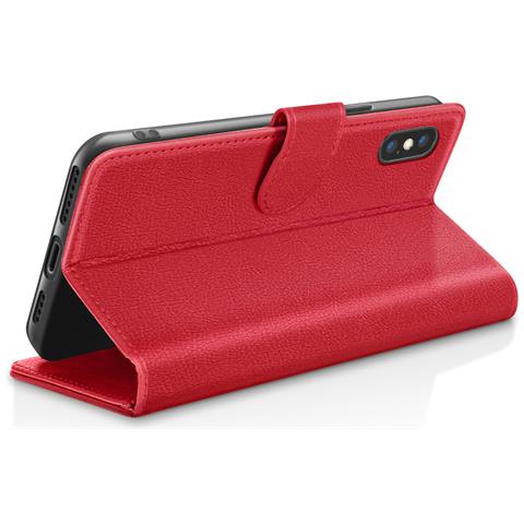 Custodia A Portafoglio Per Iphone Xs Max Con Funzione Supporto E Linguetta Magnetica, Rosso - Foto 2