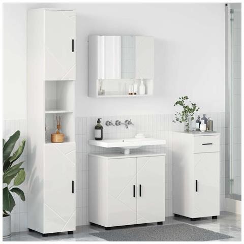Set di mobili per il bagno 4 pcs Bianco lucido 61 x 35 x 64 cm - Foto 2