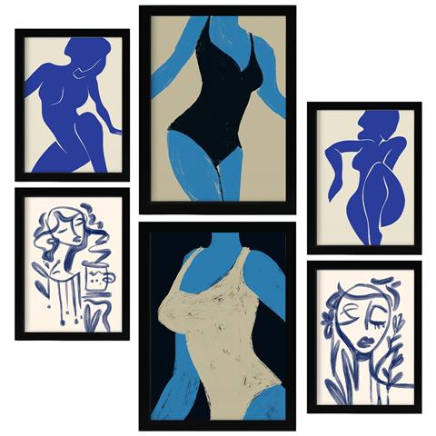 Set Di 6 Stampe Mettle Body 1 In Dipinti Decorativi Estetici Astratti Femminili Per Il Tuo Soggiorno Di Casa A3 & A4 Cornice Nera - Foto 1