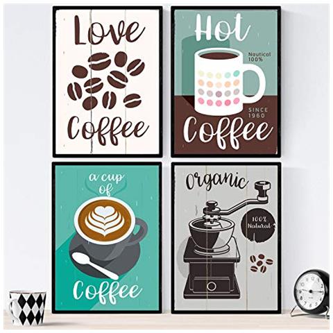 Set Di 4 Stampe Set Lenzuola Per Caffè. Poster Di Tipi Di Caffè. Caffè Colorato 1 Senza Cornice A3 - Foto 1