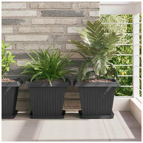 Vaso quadrato per fiori 6 pcs Nero 33 x 33 x 26 cm Plastica - Foto 2