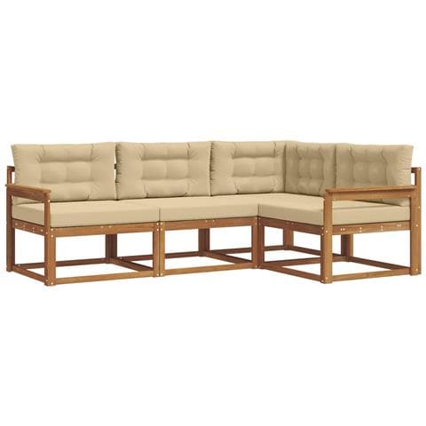 Set di divani da esterno con cuscino 4 pcs Naturale e Beige - Foto 1