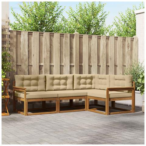 Set di divani da esterno con cuscino 4 pcs Naturale e Beige - Foto 2