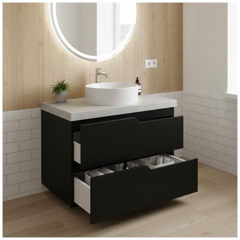 Mobiletto, Bianco e nero, 120 cm, Con piano, 4 cassetti, Sospeso, Frontali in MDF, MODERNO - Foto 2