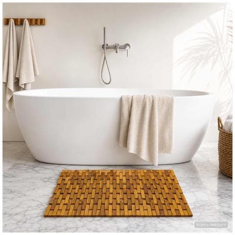 Tappetini da bagno Naturale 55 x 80 cm Legno di Acacia Massello - Foto 2