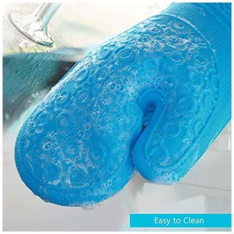 Guanto Da Forno Resistenti Al Calore Del Forno Del Silicone Guanti Extra Long Antiscivolo Guanti Mezzi Del Forno Per Cuocere Cottura Cottura Cucina Forno A Microonde Pizza (blu 1 Coppia)  - Foto 4