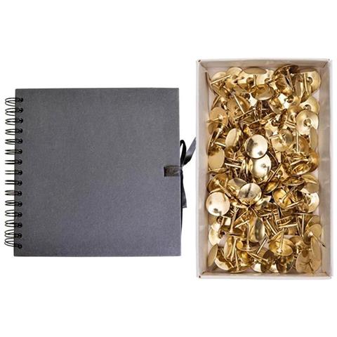 Taccuino Scrapbooking Nero 20 X 20 Cm + 150 Puntine Da Disegno Dorate - Foto 1