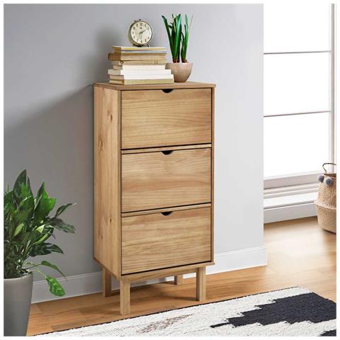 Scarpiera Con 3 Cassetti Marrone In Legno Massello Di Pino - Foto 2