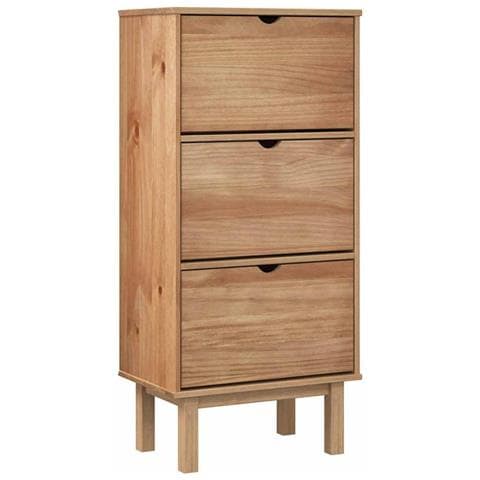 Scarpiera Con 3 Cassetti Marrone In Legno Massello Di Pino - Foto 1