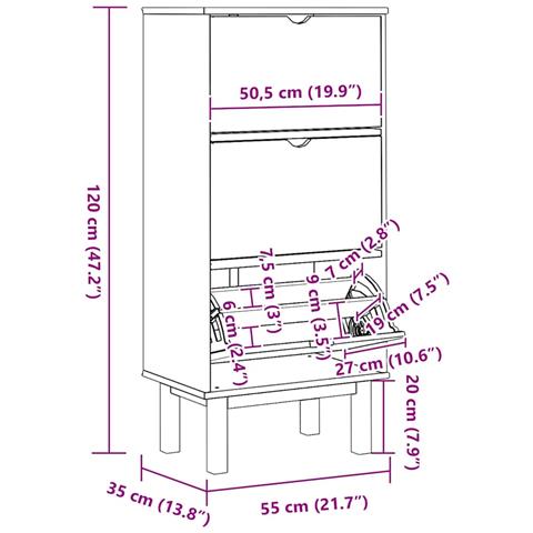 Scarpiera Con 3 Cassetti Marrone In Legno Massello Di Pino - Foto 7