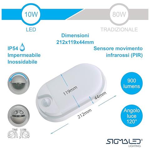 Plafoniera Led 10w Con Sensore Di Movimento Pir - Ip54 Resistente All'acqua - Luce Bianca Calda 3000k - 900 Lumen - Plafoniera Ovale Impermeabile Da Parete Per Esterno O Interno - Foto 1