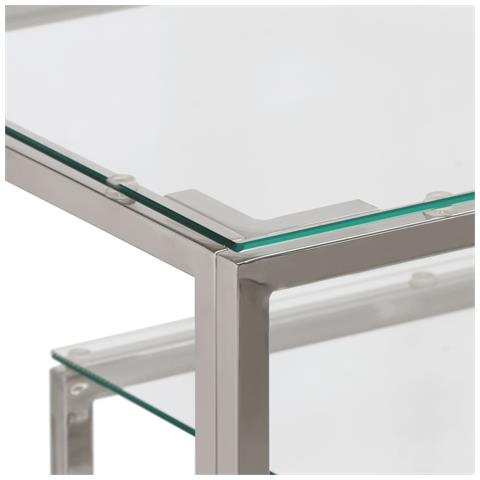 Tavolino Consolle Argento Acciaio Inossidabile Vetro Temperato - Foto 2