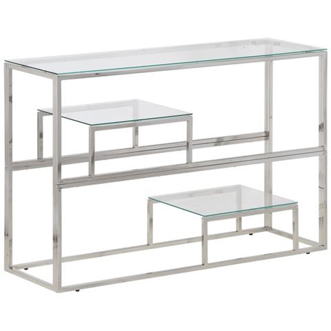 Tavolino Consolle Argento Acciaio Inossidabile Vetro Temperato - Foto 1