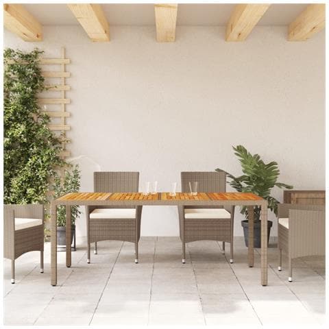 Tavolo Da Giardino Beige 190x90x75cm Polyrattan Legno Di Acacia - Foto 3