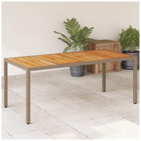 Tavolo Da Giardino Beige 190x90x75cm Polyrattan Legno Di Acacia - Foto 1