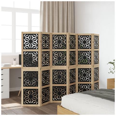 Divisorio Ambienti 6 Pannelli Marrone E Nero Legno Di Paulownia - Foto 3