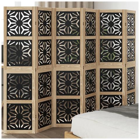 Divisorio Ambienti 6 Pannelli Marrone E Nero Legno Di Paulownia - Foto 1