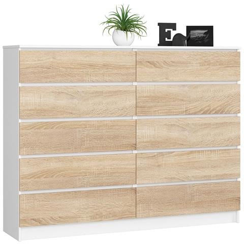 Cassettiera K160, 10 cassetti, 160x40x121 cm, Colore Bianco e Sonoma Quercia - Foto 1