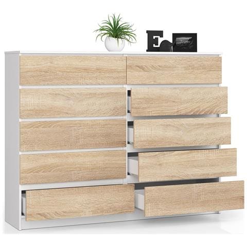 Cassettiera K160, 10 cassetti, 160x40x121 cm, Colore Bianco e Sonoma Quercia - Foto 2