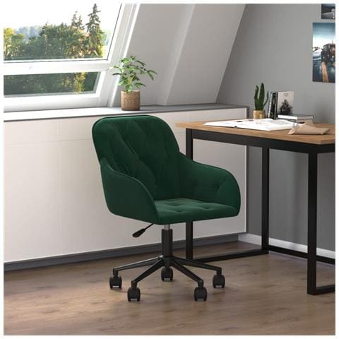 Sedia Da Ufficio Girevole Verde Scuro In Velluto - Foto 1
