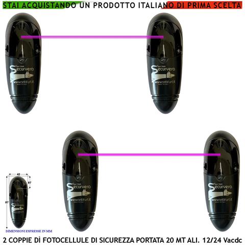 Fotocellule 2 Coppie Sicurezza Antischiacciamento Cancello Elettrico Portata 20 Metri Tx E Rx Lineari Montaggio A Pare - Foto 1
