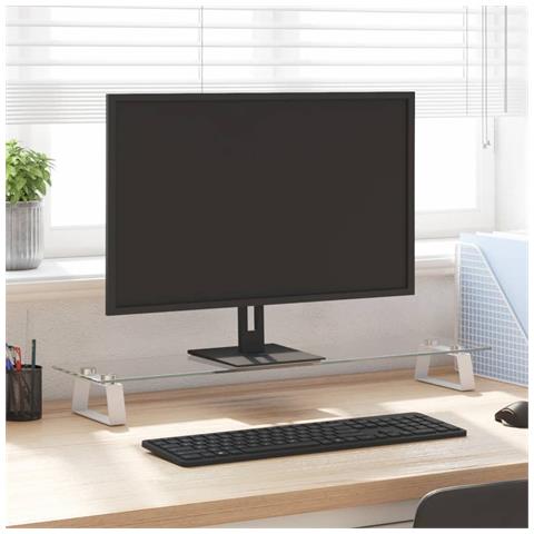 Supporto per Monitor Bianco 80x20x8cm Vetro Temperato e Metallo - Foto 1