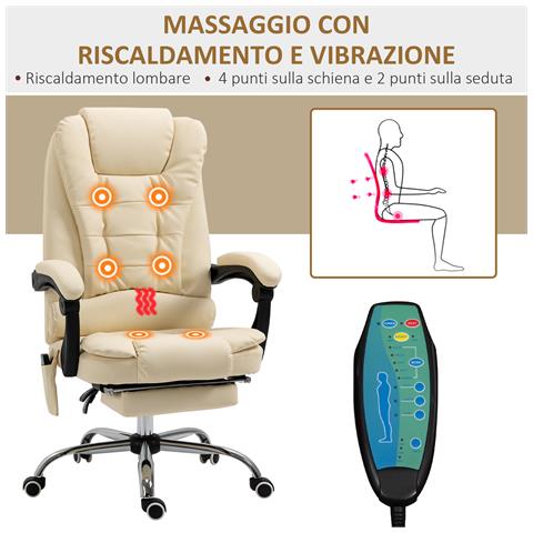 Poltrona Massaggiante Ergonomica Ad Altezza Regolabile Con 6 Punti Vibranti, 65x160x104 Cm, Crema - Foto 6