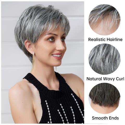 Parrucca Corta Chic Da Donna, Regolabile E Traspirante Silver - Foto 7