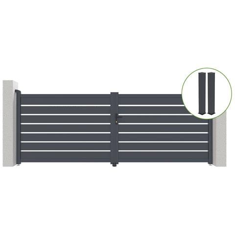 Cancello Battente 4m Vogel Alt. 140cm Grigio Alluminio + 2 Montanti 20x20cm Alt. 166cm - Foto 1