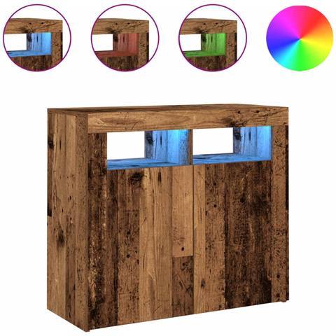 Credenza Con Luci Led Legno Antico 80x35x75 Cm In Truciolato - Foto 2