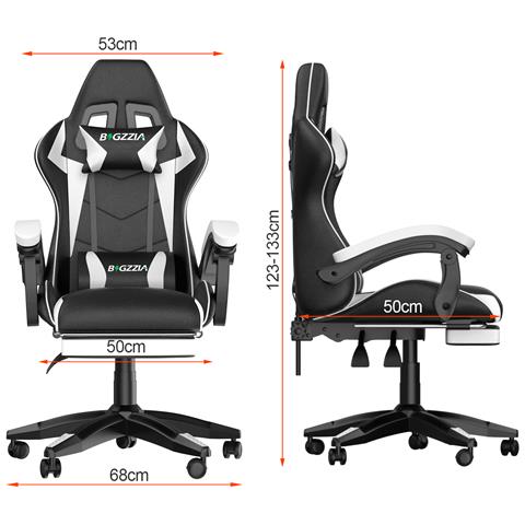 Sedia Gaming Con Poggiapiedi Telescopico, Sedia Girevole Ergonomica, Sedie Da Gamer, Schienale Regolabile 90-155°, Racing Sedia Con Cuscino Lombare & Poggiatesta, Bianco - Foto 2