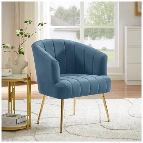 Poltroncina Trasformabile Noa In Velluto Grigio Blu E Gambe Dorate - Foto 1