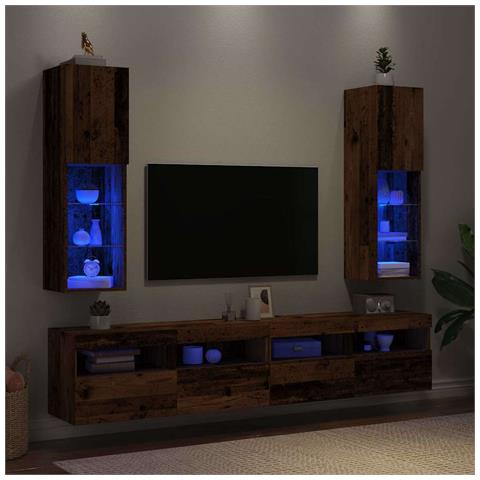 Mobili Porta TV con Luci LED 2 pz Legno Antico 30,5x30x102 cm - Foto 2