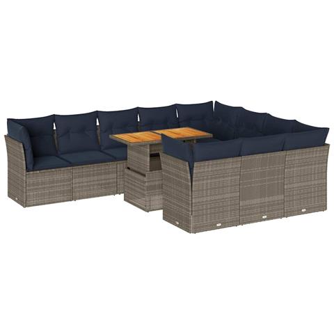 Set Divani Da Giardino 11 Pz Con Cuscini In Polyrattan Grigio - Foto 2