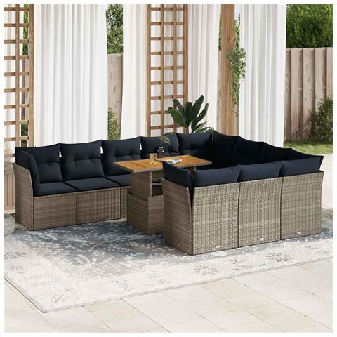 Set Divani Da Giardino 11 Pz Con Cuscini In Polyrattan Grigio - Foto 1