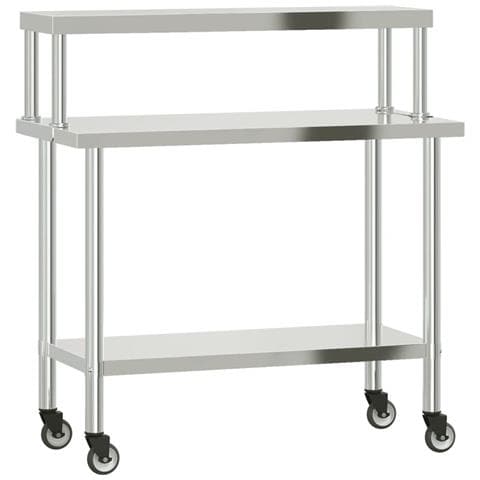 Tavolo Lavoro Cucina Con Ripiano 110x55x120 Cm Acciaio Inox - Foto 2