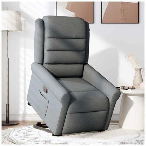 Poltrona Alzapersona Reclinabile Grigio Scuro In Tessuto - Foto 3