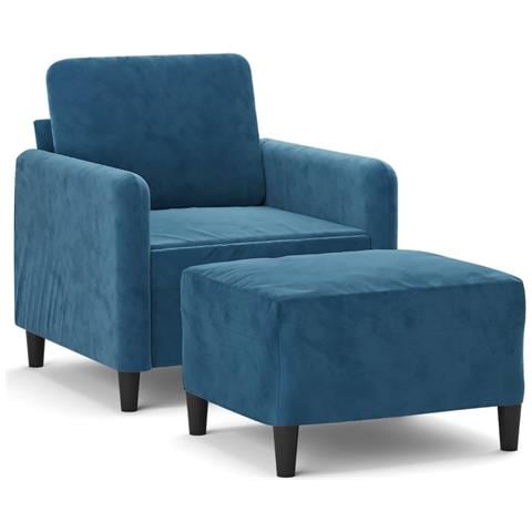 Poltrona Con Poggiapiedi Blu 60 Cm In Velluto - Foto 1