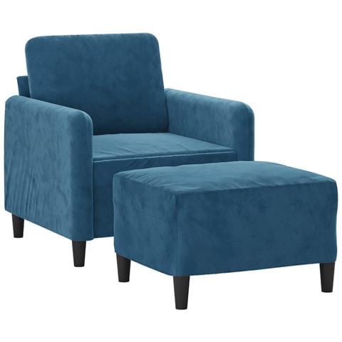 Poltrona Con Poggiapiedi Blu 60 Cm In Velluto - Foto 2