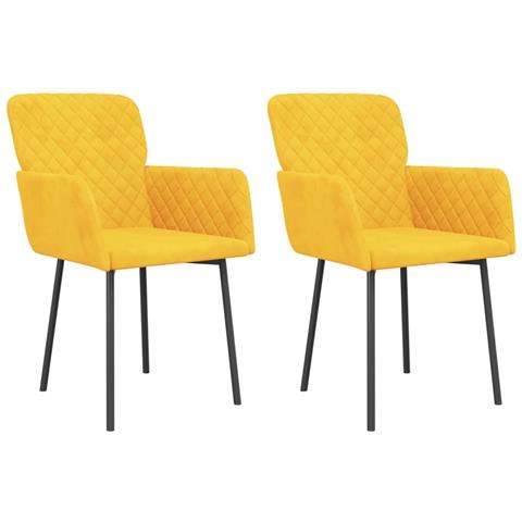 Sedie Da Pranzo 2 Pz Gialle In Velluto - Foto 1