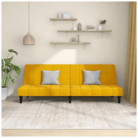 Divano Letto a 2 Posti Giallo in Velluto - Foto 2