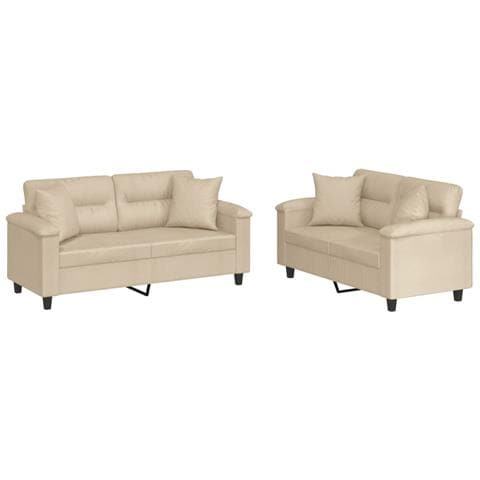 Set Divani 2 pz con Cuscini Crema in Tessuto Microfibra - Foto 1