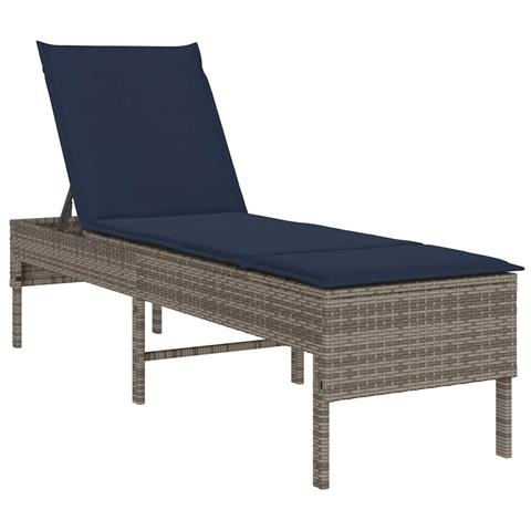Lettino Prendisole con Cuscino Grigio 55x200x44cm in Polyrattan - Foto 1