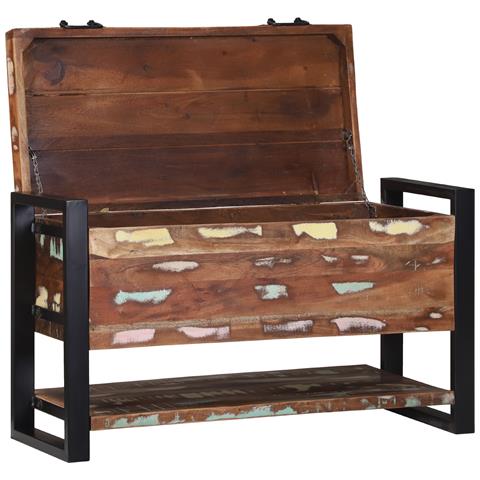 Scatola di stoccaggio multicolore 80x35x45 cm in legno massello di recupero - Foto 2