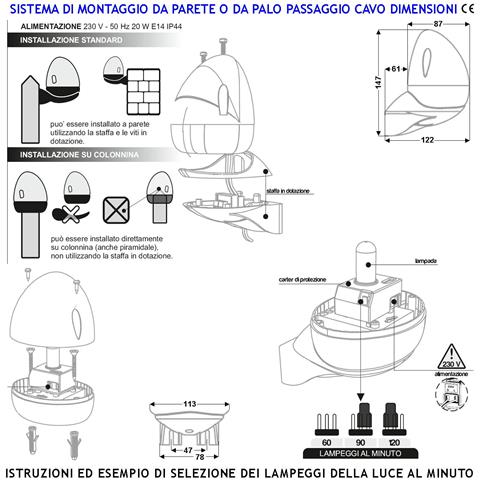 Lampeggiatore Lampada 230 V Da 20 W E14 Intermittenza Elettronica Con Selezione Numero Di Lampeggi Al Minuto 60/90/120 - Foto 2